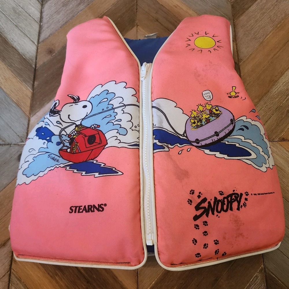 Vintage Stearns‎ Peanuts Snoopy Life Vest Jacket Preserver Youth Long 50-90 LBS